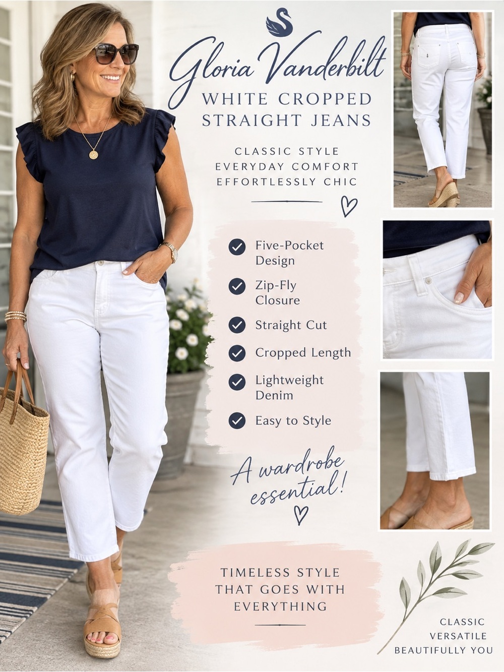 Gloria Vanderbilt White Cropped Straight Jeans